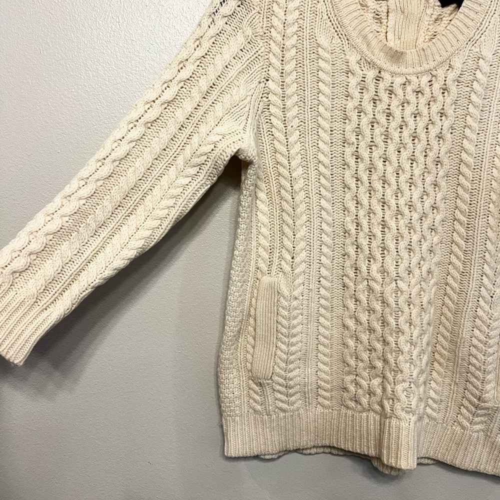 J. Crew Womens Cream Wool Oversized Fisherman Neutral Crewneck Sweater Size XS - Picture 2 of 7